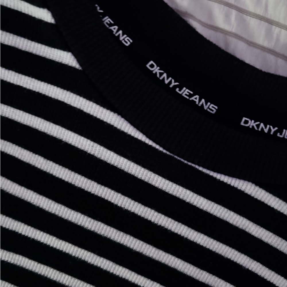 DKNYC Black and White Striped Blouse
